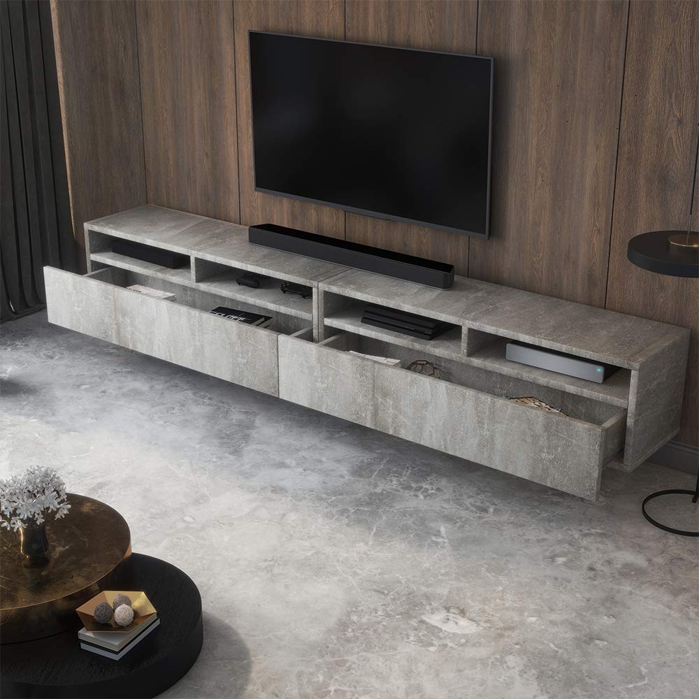 SELSEY REDNAW - Mueble de TV Moderno con 2 cajones, 200 cm, Color Gris