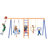 VEVOR 6 en 1 Juego de Columpios para Patio Trasero con 2 Columpios, Barra Trapecio, Escalera de Escalada, Red de Escalada y Aro de Baloncesto Capacidad de Carga 200KG para Niños a Partir de 3 Años