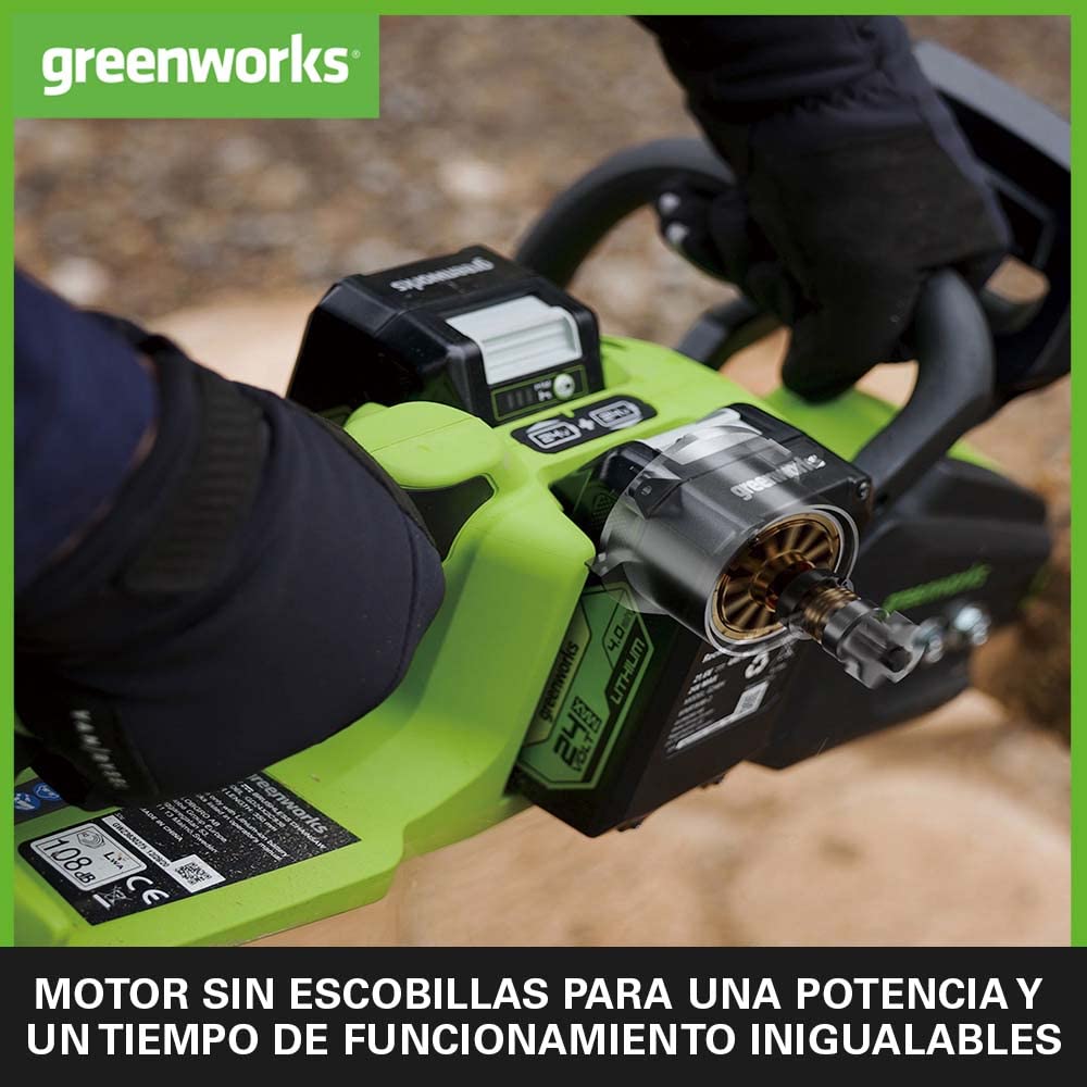 Greenworks 48V (24V x 2) Motosierra a Batería con Motor sin Escobillas, Barra de 35 cm, Velocidad de Cadena de 20 m/s, Autoengrasado, Con dos 4Ah y Cargador Doble, Garantía de 3 Años-GD24X2CS36K4X