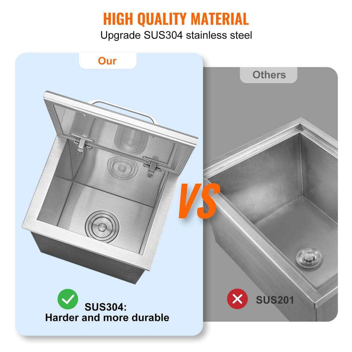VEVOR Bandeja de Hielo Empotrada 25,3 L 355x305x461 mm Caja de Hielo Aislada con Tapa de Acero Inoxidable Conservador de Cubitos de Hielo para Bebidas Cervezas Frías Cocina al Aire Libre Bar Hogar