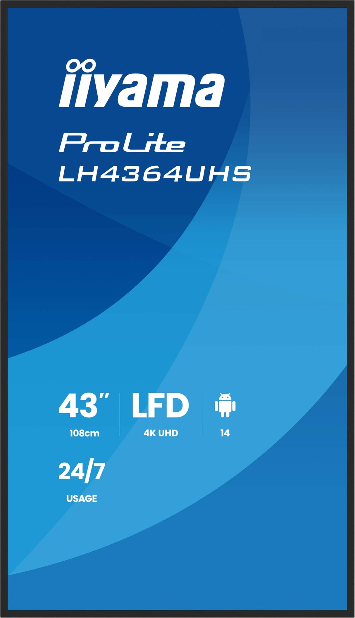 iiyama Prolite LH4364UHS-B1AG 108 cm 43" Digital Signage Display VA LED Panel 4K UHD HDMI USB-C USB2.0 RS-232c RJ45 Android 14 OS iiSignage² WiFi Mediaplayer 24/7 AntiGlare Negro