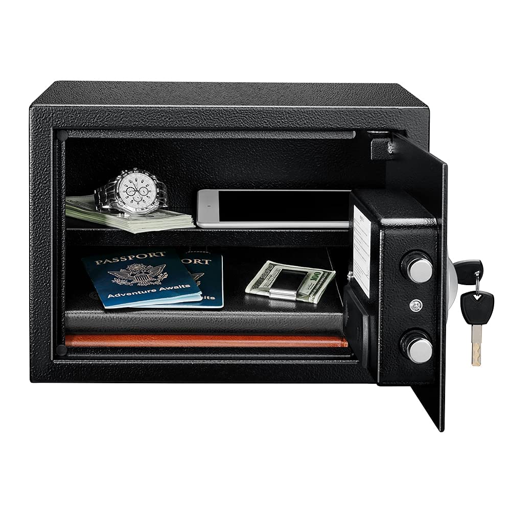 Amazon Basics Caja Fuerte de Seguridad de Acero con Cerradura con Teclado, Protege Dinero, Joyas, Documentos de identificación, 14 l, 35 cm x 25 cm x 25 cm, Color Negro