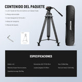 NEEWER LL34 - Trípode de vídeo para cámara de 78 pulgadas, cierre rápido con cabezal de líquido amortiguador, robusto trípode de fibra de carbono con placa QR de modo dual compatible con DJI