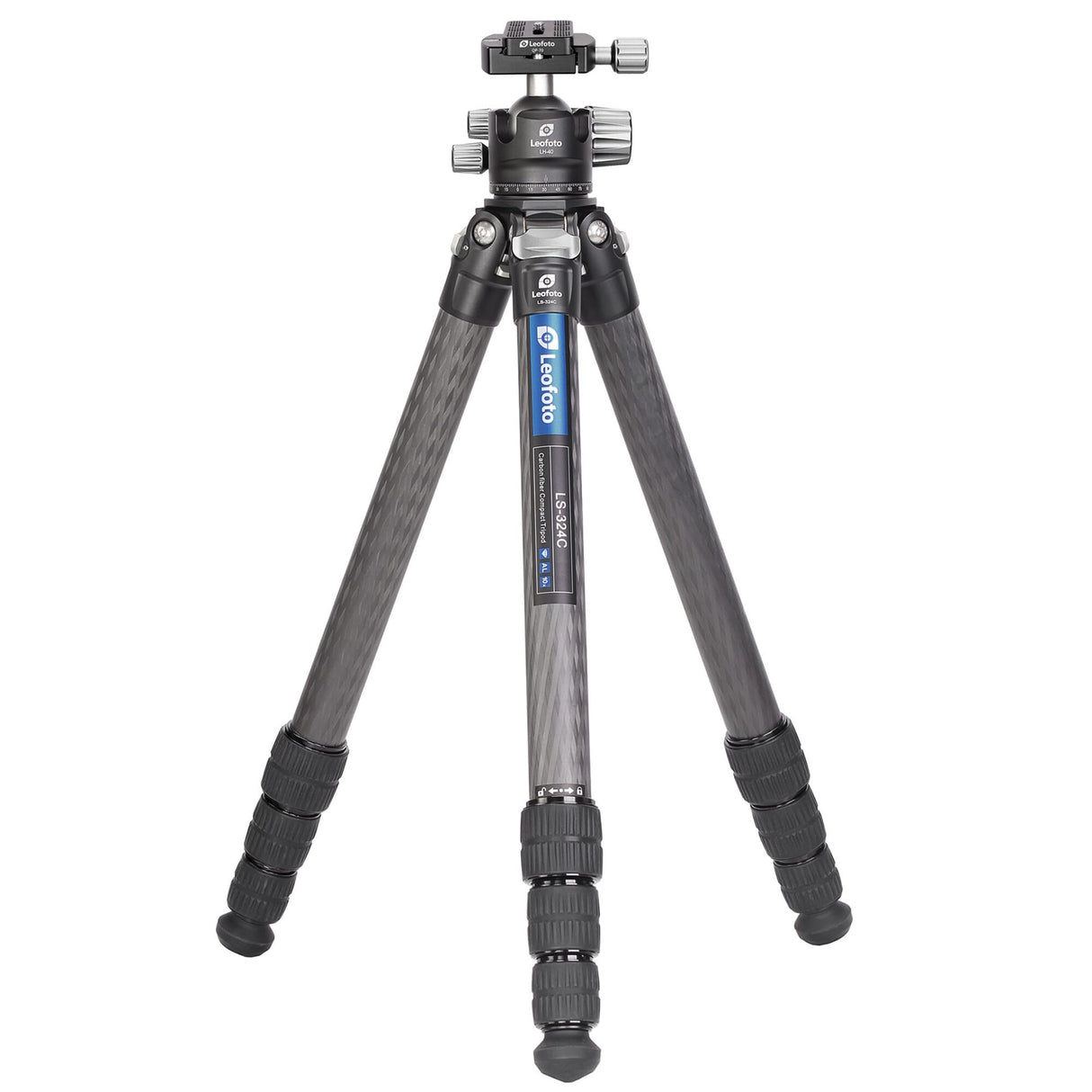 Leofoto - Ranger - Trípode de Carbono para cámaras - Cabeza de rótula incluida - Capacidad de Carga de 15 kg - Pies Extensibles - Altura: 17 cm - 171 cm - LS-324C + Cabeza de rótula LH-40