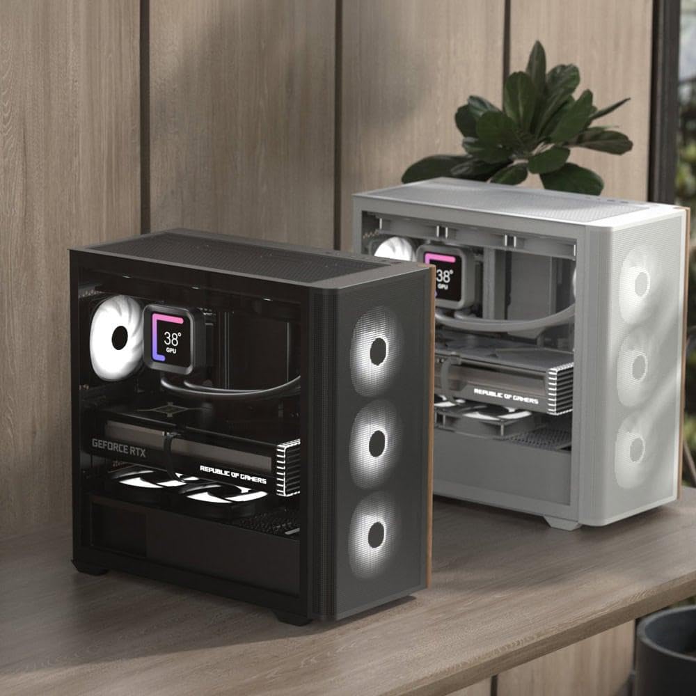 AeroCool D301A Mid-Tower Case, Gaming PC Case Gaming PC Case Optimizado Airflow Panel Frontal de Malla de Madera, diseño Delgado, Incluye 4 Ventiladores RGB, Compatible con Placas Base ASUS y MSI