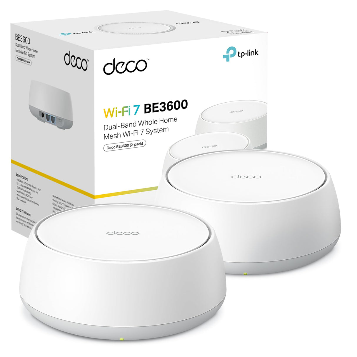 TP-Link Deco BE3600 (2-Pack) – WiFi 7 Mesh tribanda hasta 6.6 Gbps, Amplia Cobertura para Toda la casa, Puerto 2.5G, Ideal para Streaming 8K, Juegos y conexión Estable con AI Mesh