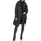 DKNY Button Down Long Quilted Coat Colcha, Black, XS De Las Mujeres