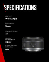 Canon Objetivo RF 16mm F2.8 STM - Lente Ultra Gran Angular, para Fotografía de Viajes y Videoblogs, Enfoque STM Silencioso | Compatible Sistema EOS R