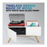 Glorious Turntable Lowboard - tablero bajo de alta calidad en diseño retro de los 60, espacio de almacenamiento para un tocadiscos y mucho espacio para los discos, blanco