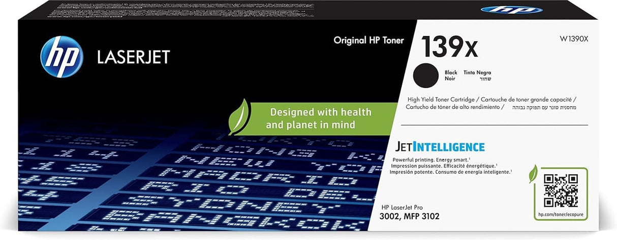 HP 139X W1390X, Negro, Cartucho Tóner de Alta Capacidad Original, de 4000 páginas, para impresoras HP LaserJet Pro 3002dn/dwe/dw e HP LaserJet Pro Multifunción 3102fdn/fdwe/fdw
