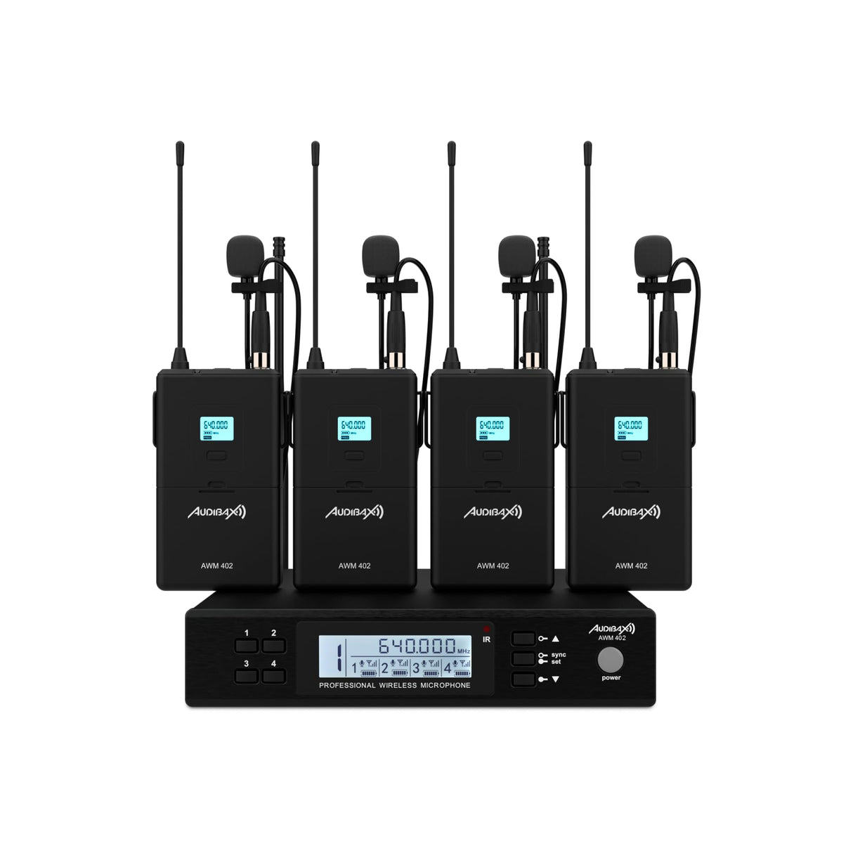 Audibax AWM 402 Sistema Inalámbrico Micrófono Lavalier de 4 Canales UHF