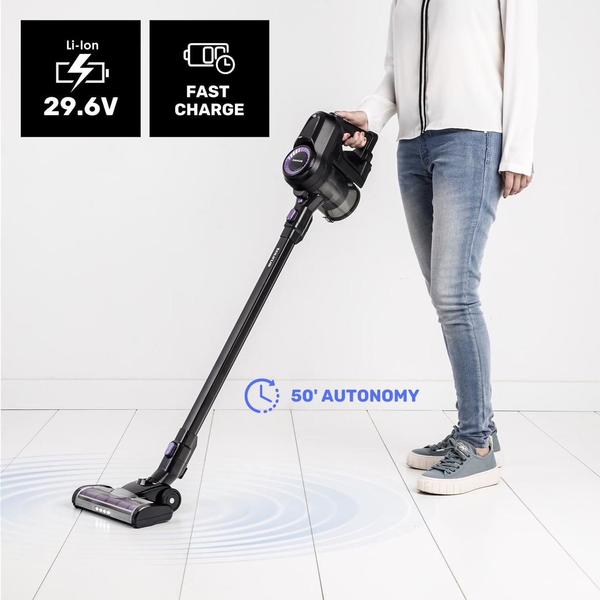 Taurus - Aspirador escoba HS-2900, 3-in-1: escoba eléctrica, de mano y vertical, Autonomía 50 min, Filtro EPA, Modo Eco y Turbo, Zapata con 2 cepillos intercambiables, Set accesorios, Negro