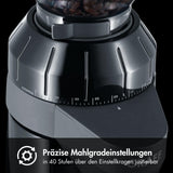 GRAEF CM802 Molinillo de Café Eléctrico 128W, 350g, Cuerpo Aluminio, Molino Cónico Inox, 40 Niveles, Portafiltro, Antiestático, Negro