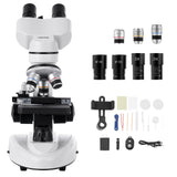 VEVOR Microscopio Compuesto con Aumento de 40-2000X Kit de Microscopio Binocular Cuerpo de Aleación de Aluminio, Luz LED, Soporte para Teléfono, para Estudiantes, Laboratorios, Escuelas, Hogar