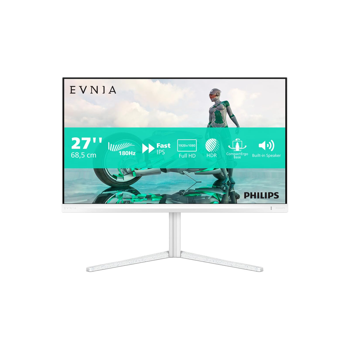 Philips EVNIA 27M2N3201A Monitor Gaming 27" FHD, WLED, 180Hz, Fast IPS, 1 ms GtG, HDR10, Adaptive Sync., G-Sync Compat., Altavoces, Altura Ajustable (1920x1080, 2X HDMI 2.0, 1x DP 1.4) Blanco