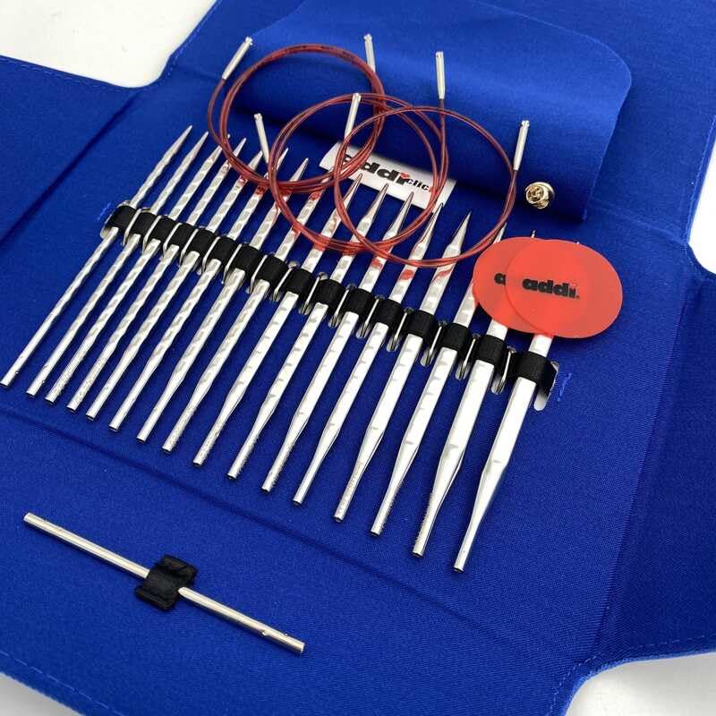 Addi Punta Larga de Encaje Click Novel Long Needle Case, Metal, Red/Blue/Silver, Talla única