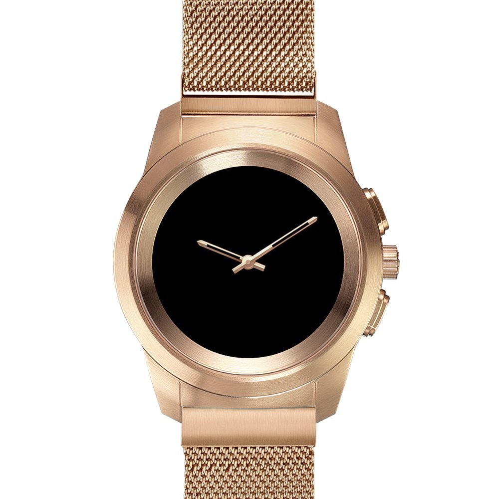 MyKronoz ZeTime Elite Reloj Inteligente híbrido 44mm con Agujas mecánicas sobre una Pantalla a Color táctil – Regular Cepillado Oro Rosa/Milanese