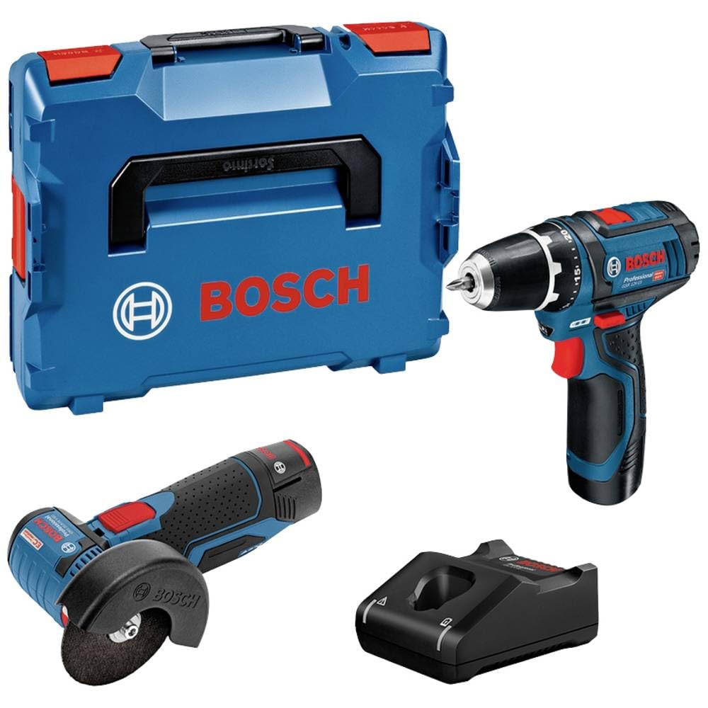 Bosch Professional 12V System - Set atornillador GSR 12V-15 + amoladora a batería GWS 12V-76 (2 baterías x 2.0Ah, en L-BOXX)