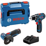 Bosch Professional 12V System - Set atornillador GSR 12V-15 + amoladora a batería GWS 12V-76 (2 baterías x 2.0Ah, en L-BOXX)