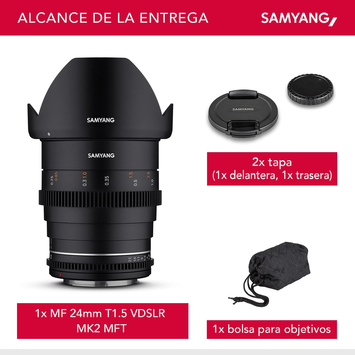 Samyang SA1514 - Lentes de Cámara Compatibles con 24MM T 1.5 MK2 MFT, Negro
