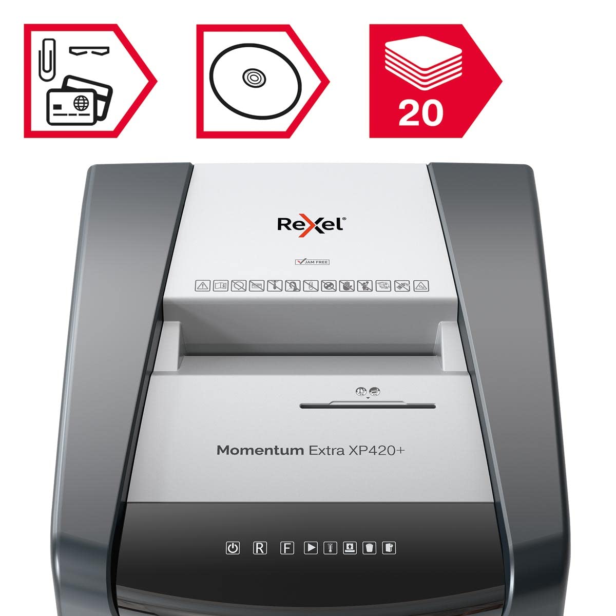 Rexel XP420+ Cross Cut Paper Shredder, Shreds 20 Sheets At Once, P4 Security Level, Jam-Free Technology, Office Use, 60 Litre Pull-Out Bin, Black, Momentum Extra Range, 2021421XEU