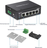Trendnet, TI-G50, Switch DIN-Rail Industrial Ethernet Gigabit de 5 Puertos, Capacidad de conmutación de 10 Gbps, clasificación IP30 (-40 °C a 167 °F), Incluye Soportes para Montaje en Pared