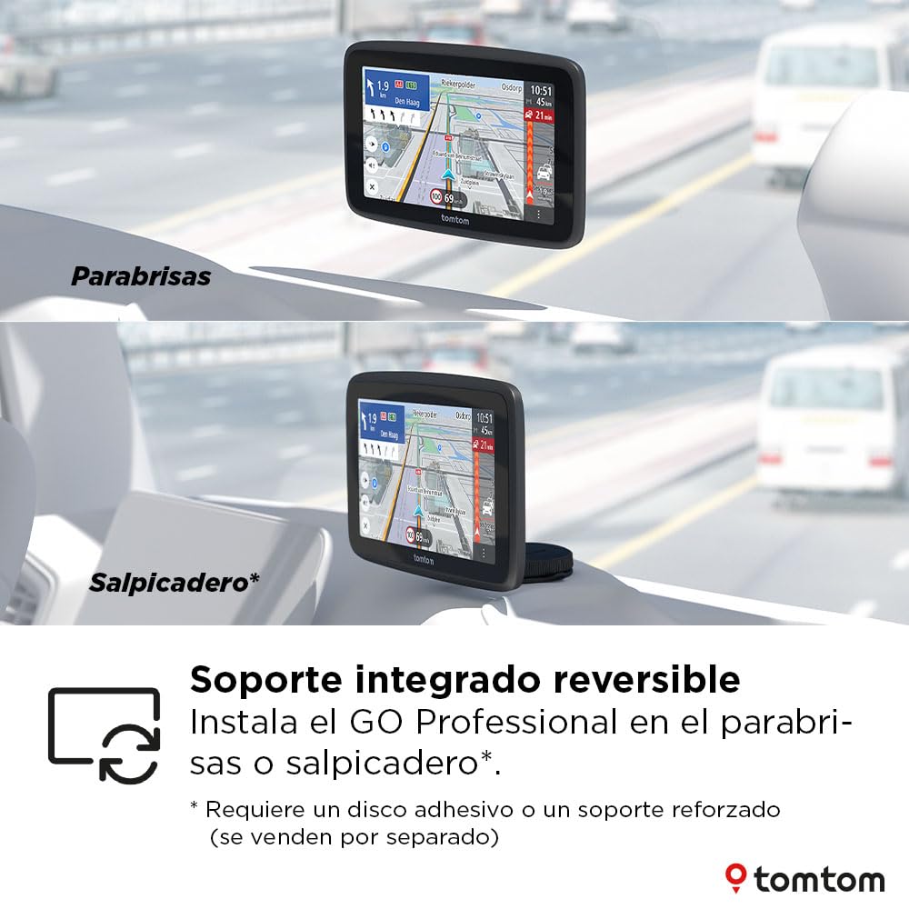 TomTom navegador para camion GO Professional 2.ª generación (con pantalla táctil capacitiva de 5" y mapas de Europa, información de tráfico a tiempo real.Ideal para camiones,buses y vehículos grandes)