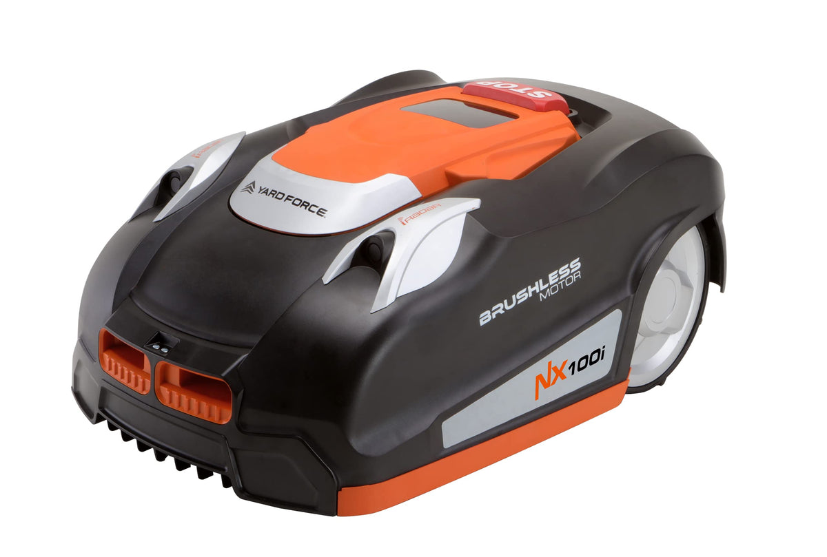 YARD FORCE Robot cortacésped NX100i de hasta 1000 m². Robot cortacésped autopropulsado con control por aplicación, sensor iRadar, programación multizona, panel de control LCD con teclado numérico.