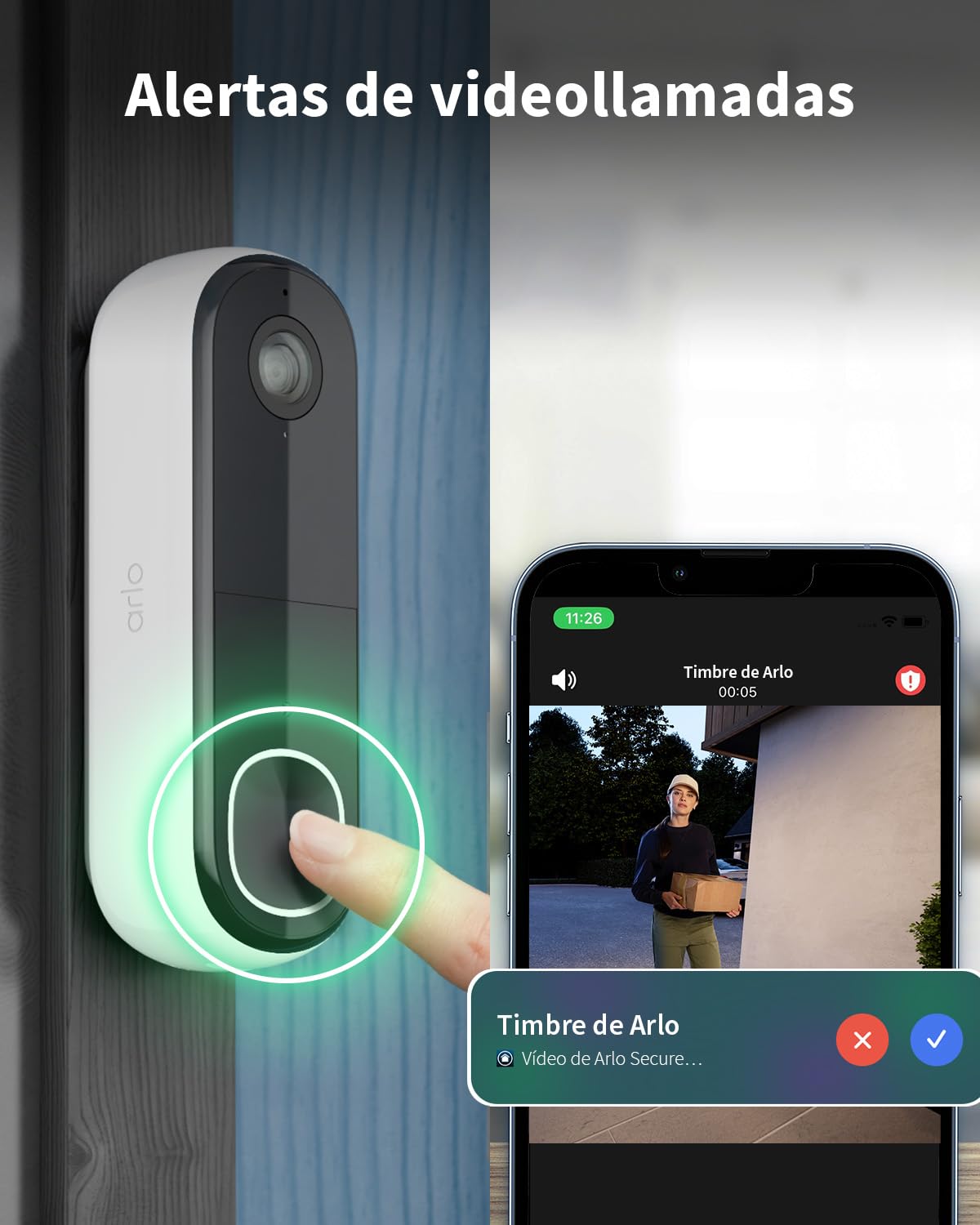 Arlo Vídeoportero inalámbrico HD y Floodlight cámara 2K WiFi inalámbrico Blanca - protección inteligente del hogar, visión nocturna, detección de movimiento, audio bidireccional, compatible con Alexa