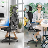 VOUNOT® Silla Oficina Ergonómica, Silla de Escritorio para Ordenador, Ajustable y Reclinable con Reposacabezas, Soporte Lumbar y Reposabrazos Abatibles, Malla Transpirable Ruedas Giratorias 360° Negro