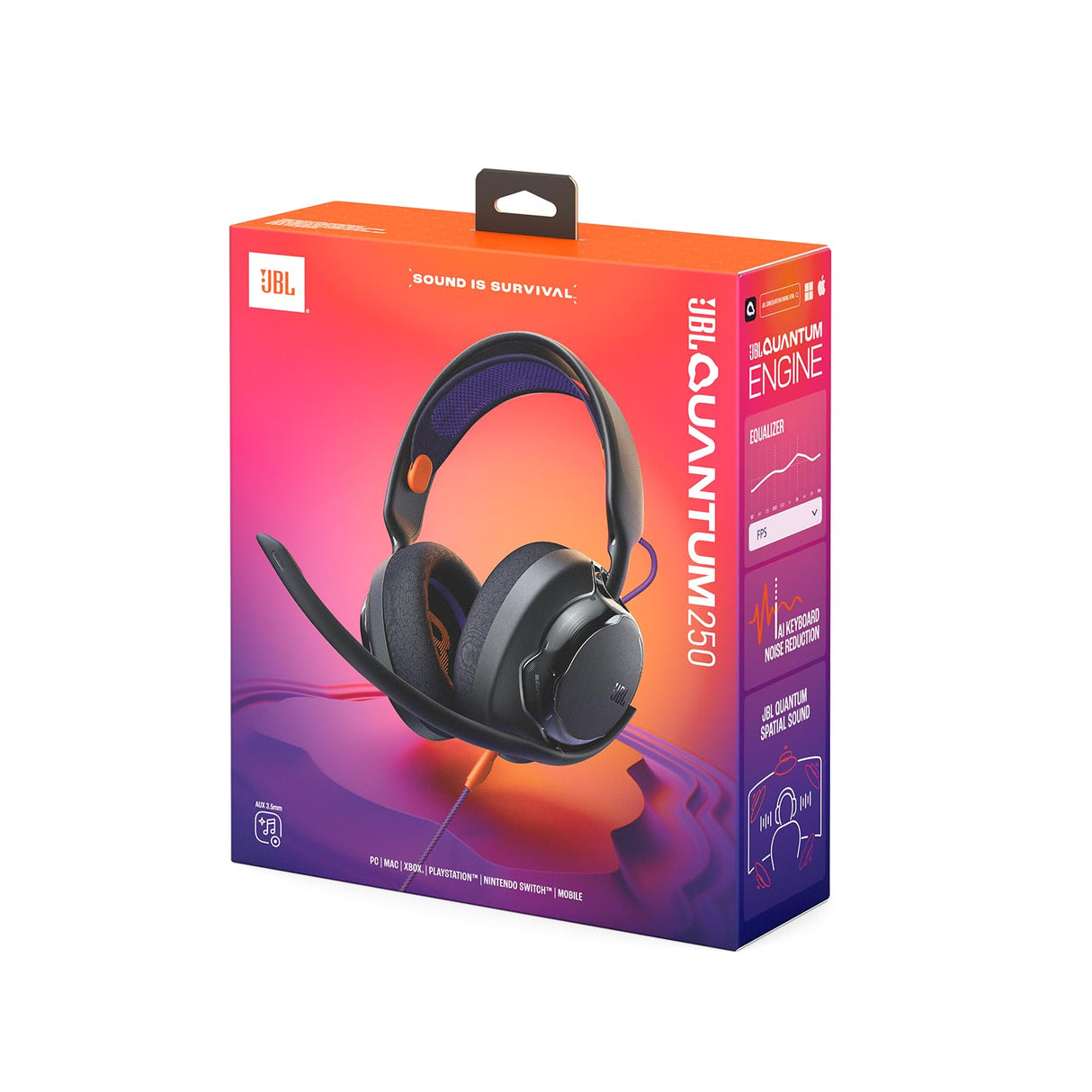 JBL Quantum 250 Auriculares supraaurales de Gaming, con Cable, Sonido Espacial JBL Quantum, micrófono, cancelación de Ruido, compatibles con Apple/PC/Xbox/Playstation/Nintendo Switch, Negro