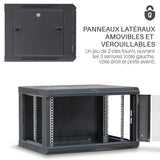 WAYTEX 37401 - Caja de Armario de Red de 19 Pulgadas, 6U – 600 x 450 x 368 mm – Montaje en Pared o Patas suministradas – Puerta de Cristal con Cerradura – Color Negro