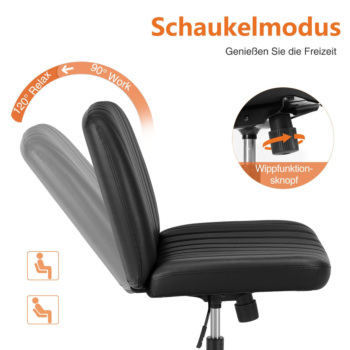 Sweetcrispy Silla de Oficina sin reposabrazos, Silla de Escritorio con Piel sintética, Silla de Lectura con cojín más Ancho para Sentarse en el Asiento de Sastre, Altura Regulable, Silla giratoria de