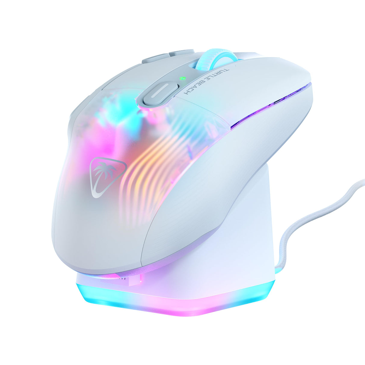 Turtle Beach Kone XP Air - mouse de juego RGB ergonómico inalámbrico personalizable, sensor óptico de 19,000 ppp, batería de 100 horas de duración y base de carga - Blanco