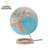 National Geographic - Globo terráqueo Neon Classic. Esfera azul, arce y aluminio, 30 cm, iluminada