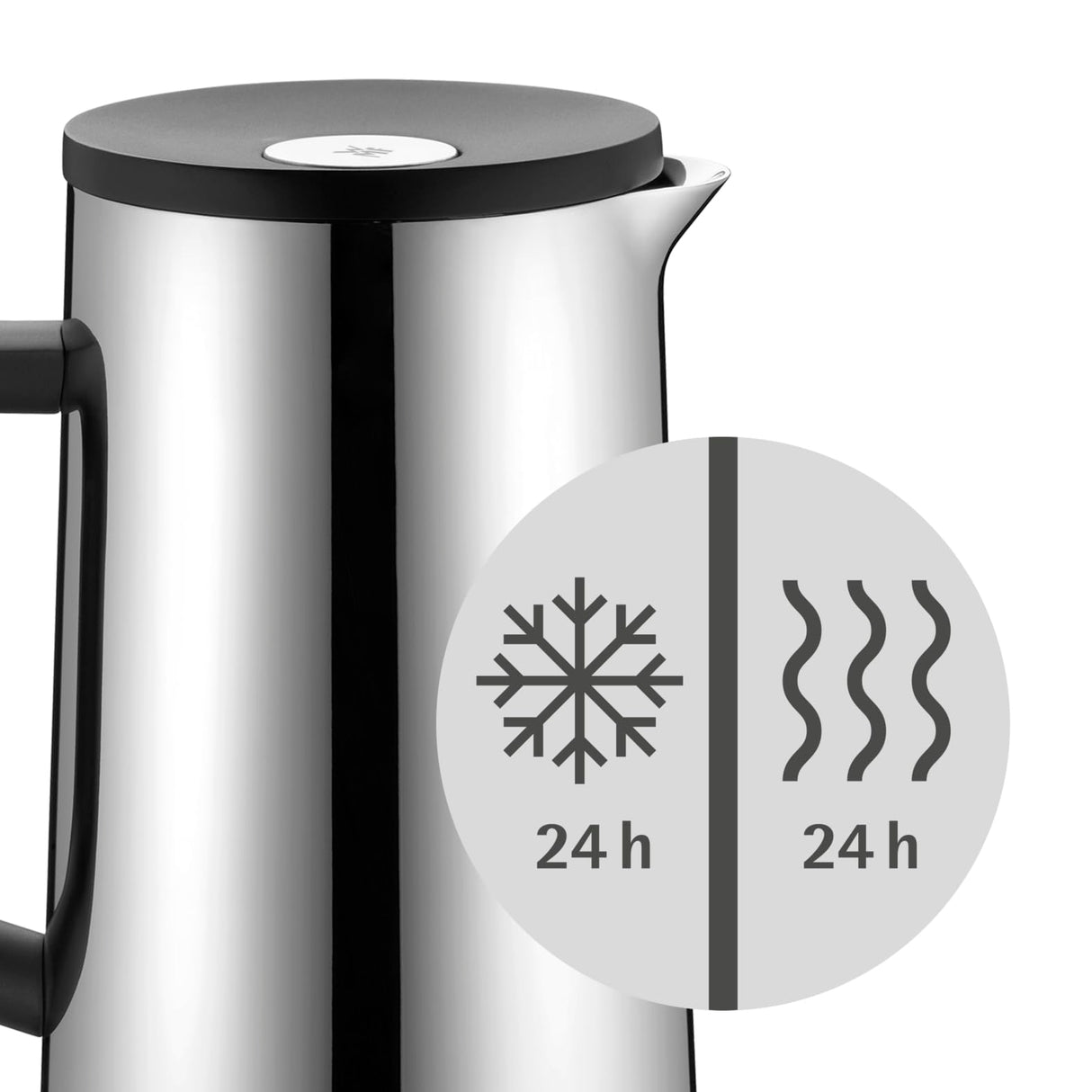 WMF Impulse - Termo 1L con Función Aislante Frío y Calor por 24h con Cierre a Presión, Acero Inoxidable Cromargan 18/10, Plateado