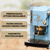 FABER COFFEE MACHINES | Modelo Pro Mini Deluxe | Cafetera monodosis ese 44 mm | | Prensacialda de latón ajustable (TURQUOISE)