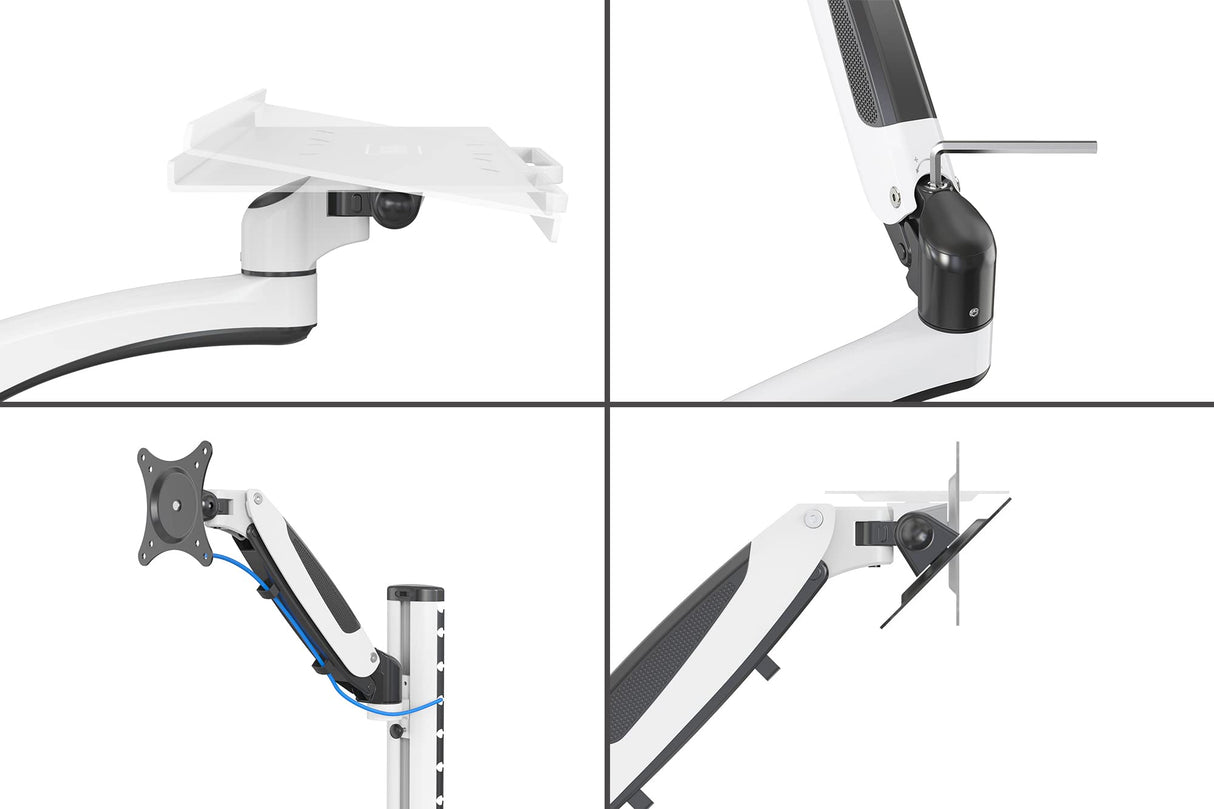DIGITUS Estación de trabajo de pie-sentado, Soporte para monitor, Montaje en pared, 1x resorte de presión de gas 1x brazo articulado doble, 1 monitor, Hasta 27 pulgadas, VESA 75 x 75, 100 x 100, Negro