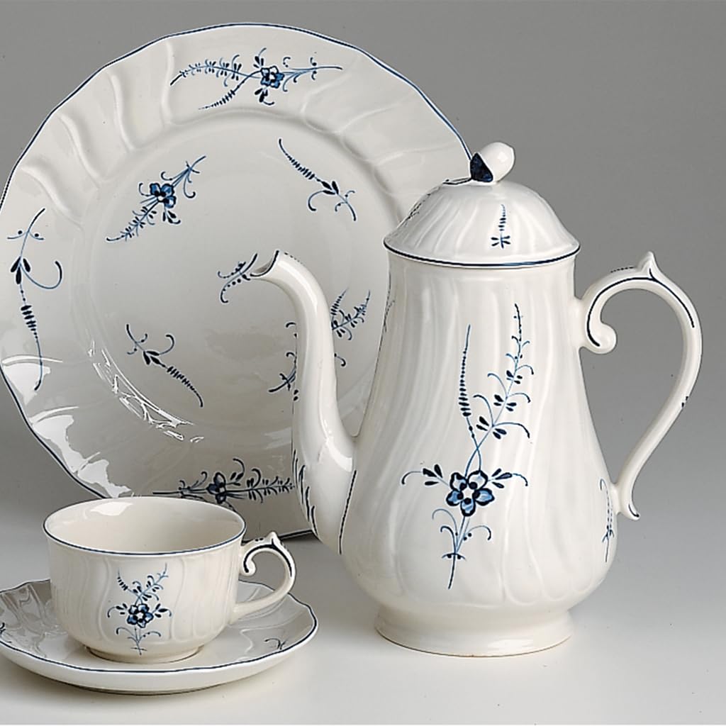 Villeroy & Boch Vieux Luxembourg Cafetera, 1300 ml, Porcelana Premium, Blanco/Azul