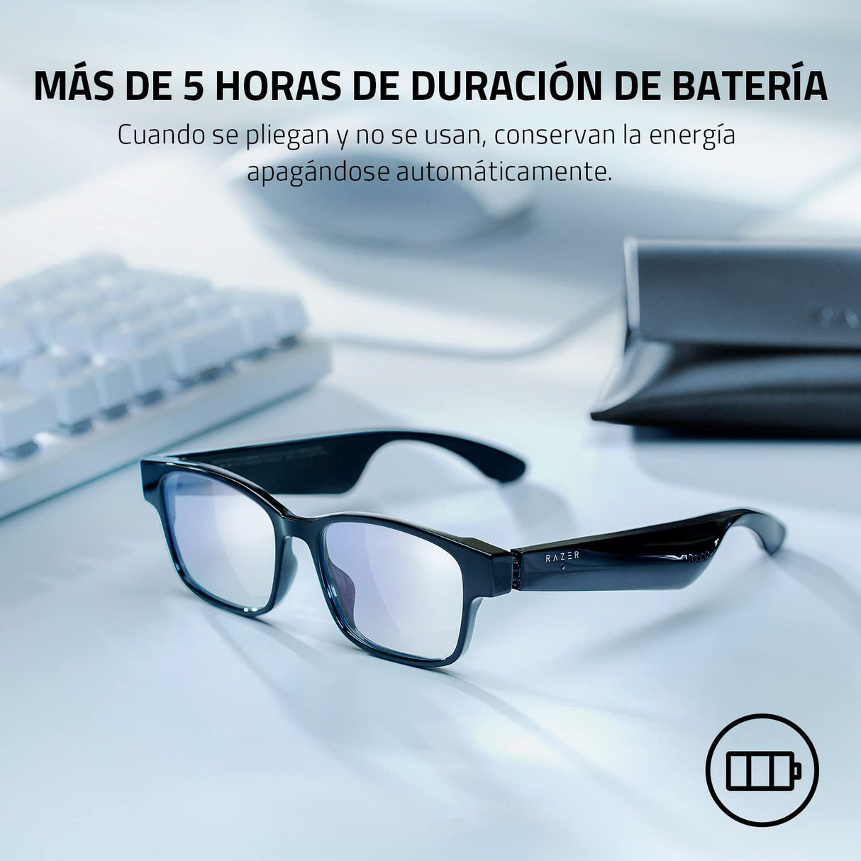 Razer Anzu - Gafas de sol con filtro de luz azul o de audio (rectángulo, grande) (sonido de baja latencia, diseño resistente al agua IPX4, micrófono y altavoces incorporados) Negro