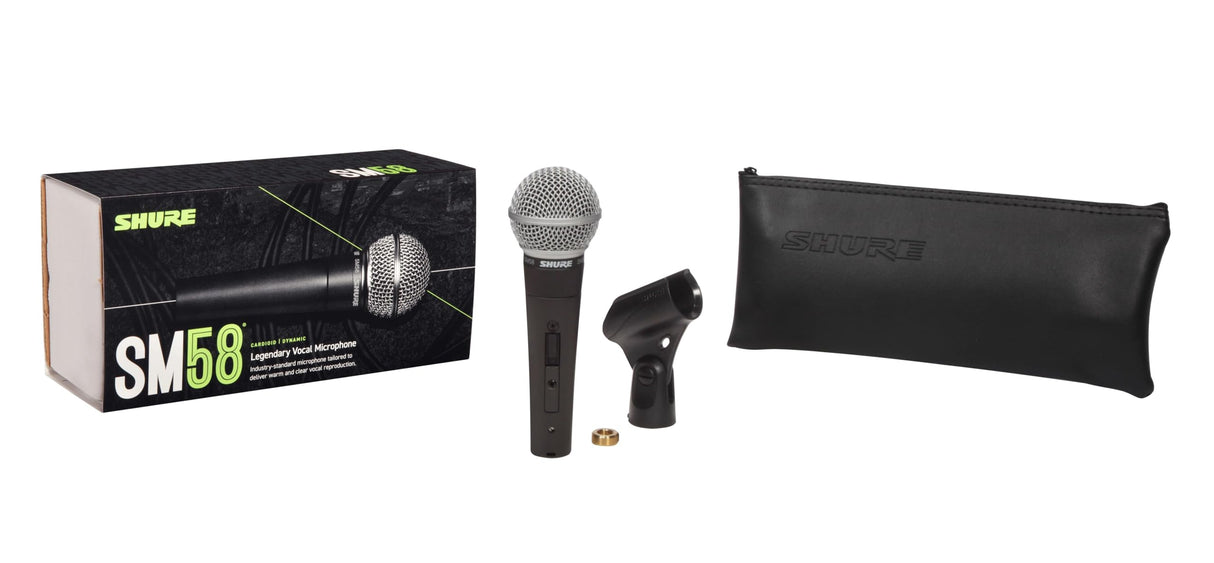 Shure SM58SE Micrófono Vocal dinámico cardioide con Interruptor de Encendido y Apagado, Filtro Pop Incorporado, Clip de micrófono A25D, Bolsa de Almacenamiento, Conector XLR de 3 Pines
