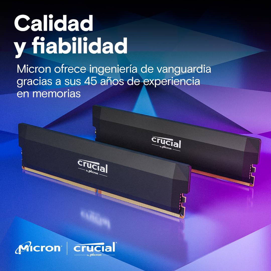 Crucial Pro RAM DDR5 64GB (2x32GB) 6400MHz CL40, Overclocking Gaming, Intel XMP 3.0 / AMD Expo, PC Memoria, Negro - CP2K32G64C40U5B