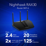 NETGEAR Nighthawk AX5 Router WiFi 6 RAX30, Velocidad AX2400 de 5 transmisiones, Cobertura de hasta 125 Metros Cuadrados, Negro
