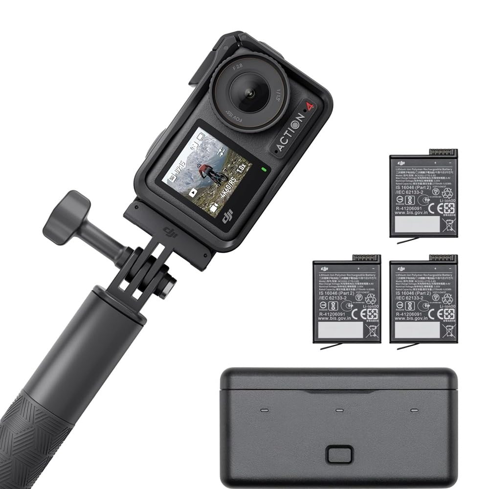 DJI Osmo Action 4 Pack Aventura: cámara deportiva 4K/120fps con sensor de 1/1.3pulgadas, D-Log M y 10 bits, campo de visión ultraamplio de 155º, hasta 7.5h con 3 baterías adicionales para grabar vlogs