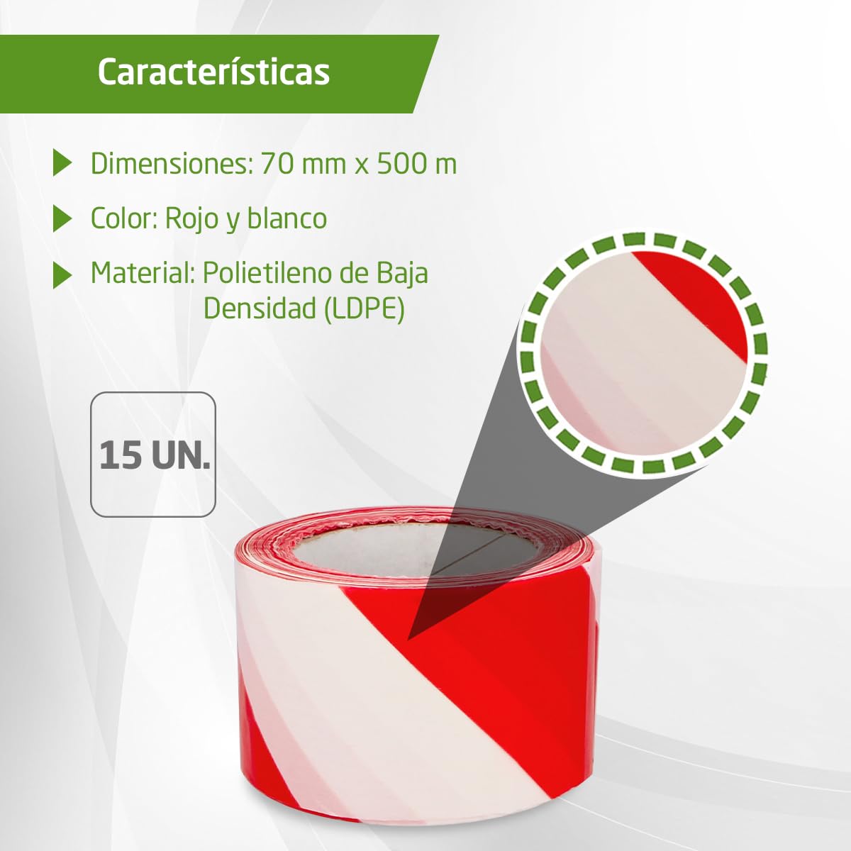 Amig - Pack de 15 Cintas de Balizamiento - Para Señalización y Advertencia de Peligro - Resistentes al Agua y Flexibles - Polietileno de Baja Densidad LDPE - 70mm x 500m - Cinta Rojo y Blanco