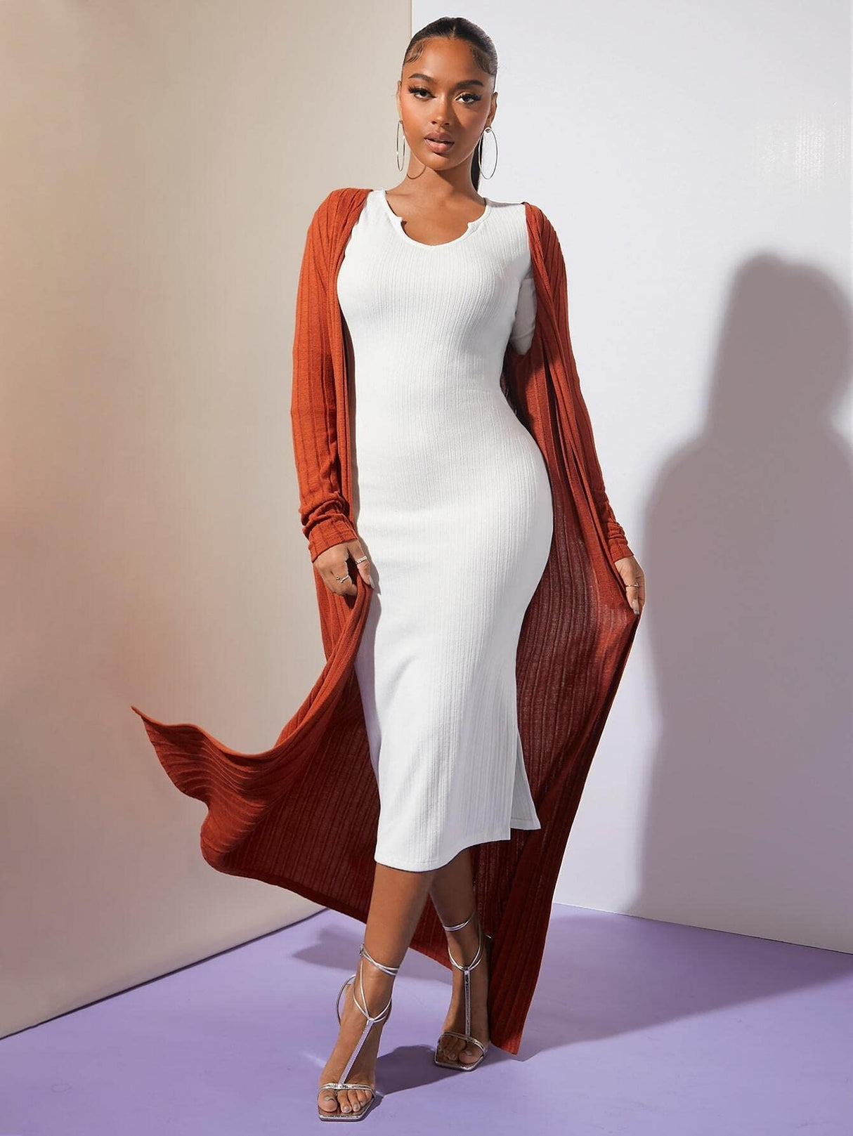 Solid Split Back Bodycon Dress (Color : White, Size : X-Small)