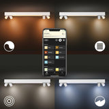 Philips Hue White & Color Ambiance Centris de 4 focos, regulable, 16 millones de colores, controlable mediante app, compatible con Amazon Alexa, blanco