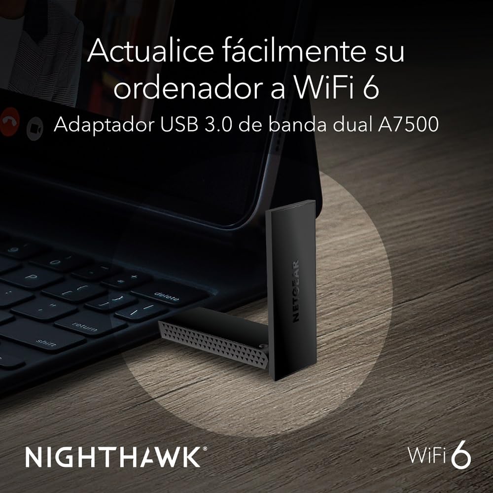 NETGEAR Adaptador USB WiFi 6 A7500 |Adaptador WiFi Que Proporciona una conexión inalámbrica USB 3.0 de supervelocidad de hasta 1, 8 Gbps |Funciona con Cualquier Dispositivo WiFi 6 o WiFi 5