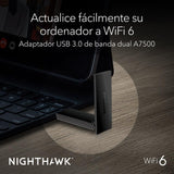 NETGEAR Adaptador USB WiFi 6 A7500 |Adaptador WiFi Que Proporciona una conexión inalámbrica USB 3.0 de supervelocidad de hasta 1, 8 Gbps |Funciona con Cualquier Dispositivo WiFi 6 o WiFi 5