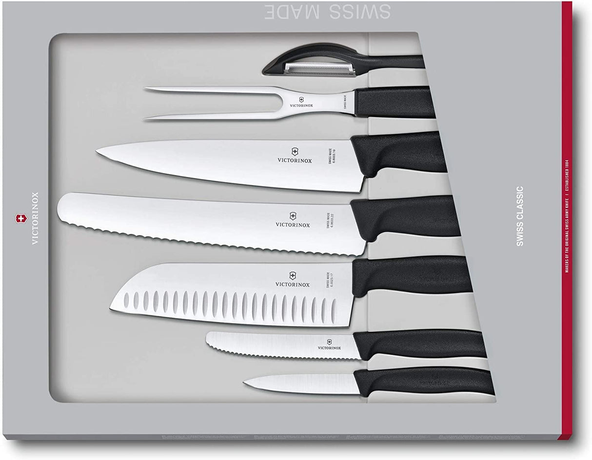 Victorinox Swiss Classic, Juego de cuchillos de cocina profesionales, 7 piezas, negro